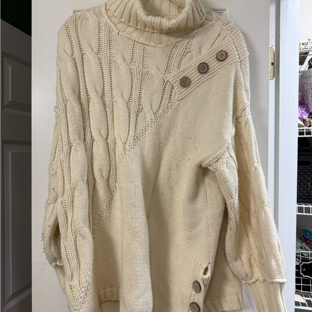POL Cream Cable Knit Turtleneck Sweater